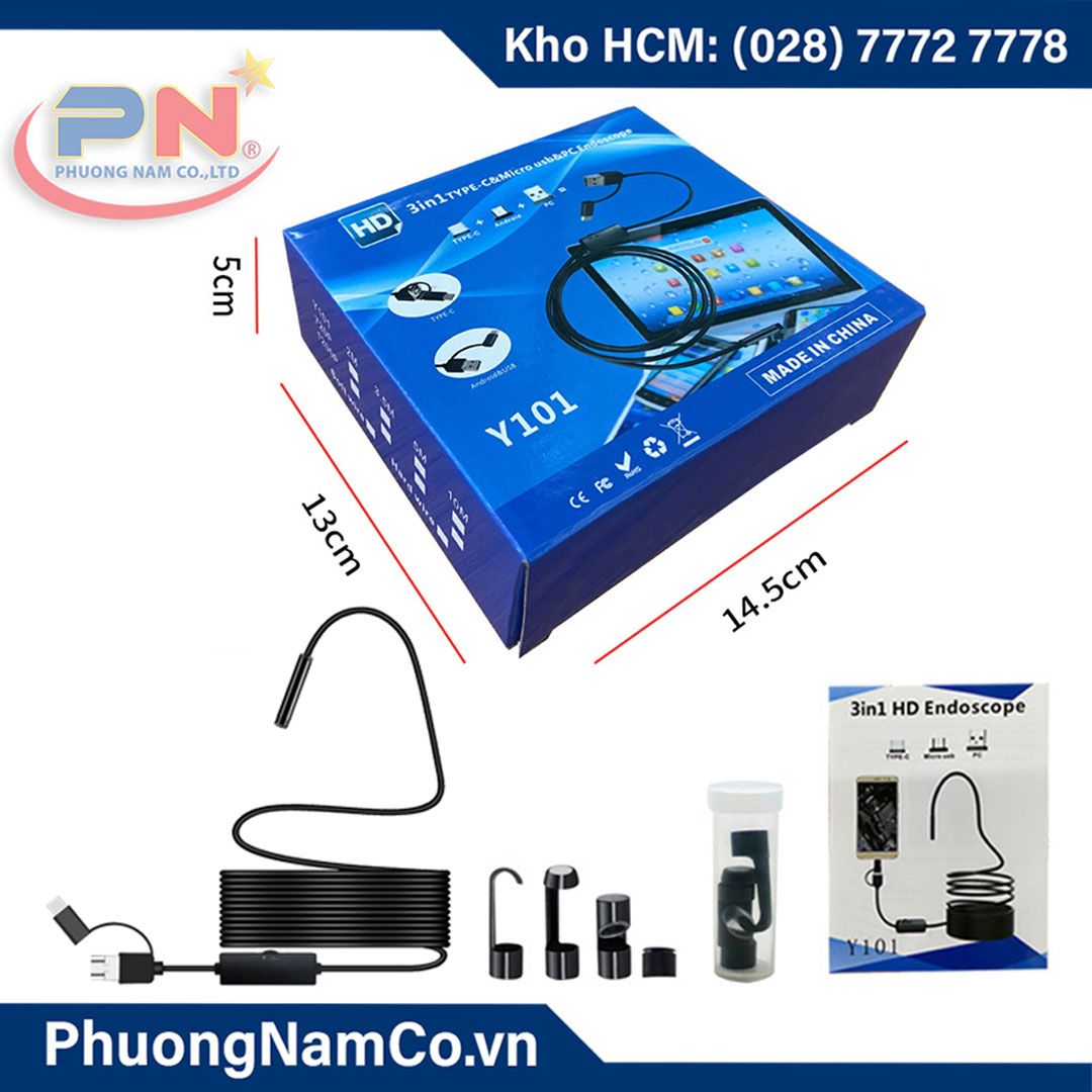 Camera Nội Soi Công Nghiệp Di Động 3 in 1 Multicam Y101 (Micro USB&USB&Type-C) 8mm-1200P