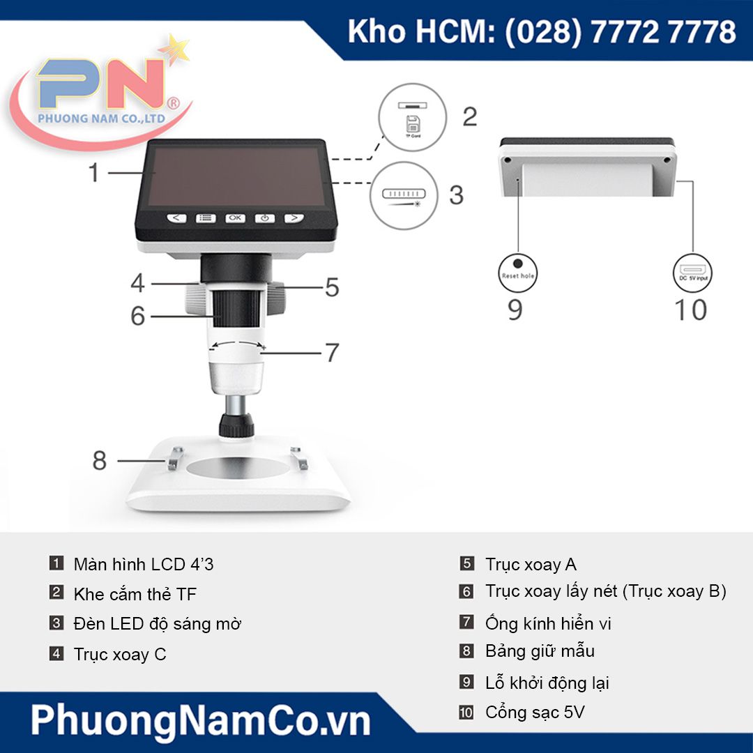 Kính Hiển Vi Kỹ Thuật Số 4,3 inch LCD-1080P-1000x Multicam 307