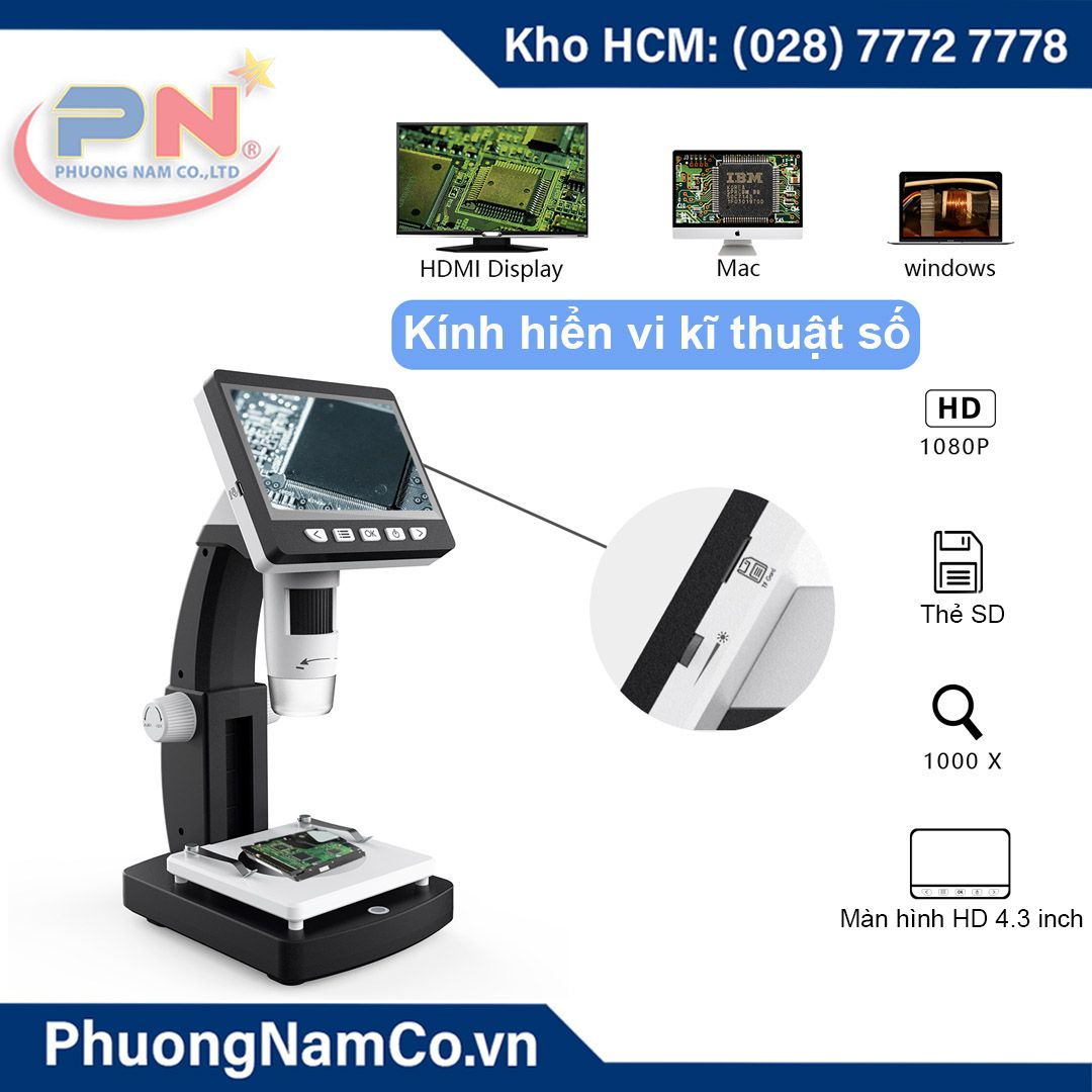 Kính Hiển Vi Kỹ Thuật Số HDMI 4,3 inch LCD-1080P-1000x Multicam 306