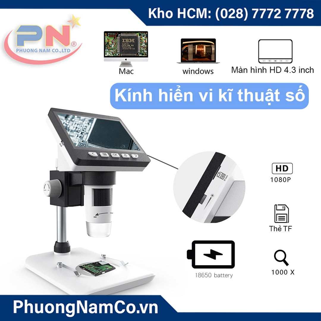 Kính Hiển Vi Kỹ Thuật Số 4,3 inch LCD-1080P-1000x Multicam 307