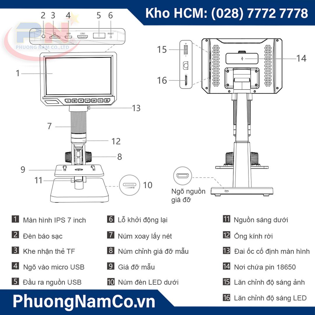 Kính Hiển Vi Điện Tử Multicam 315 12MP-2000x-7 inch IPS LCD