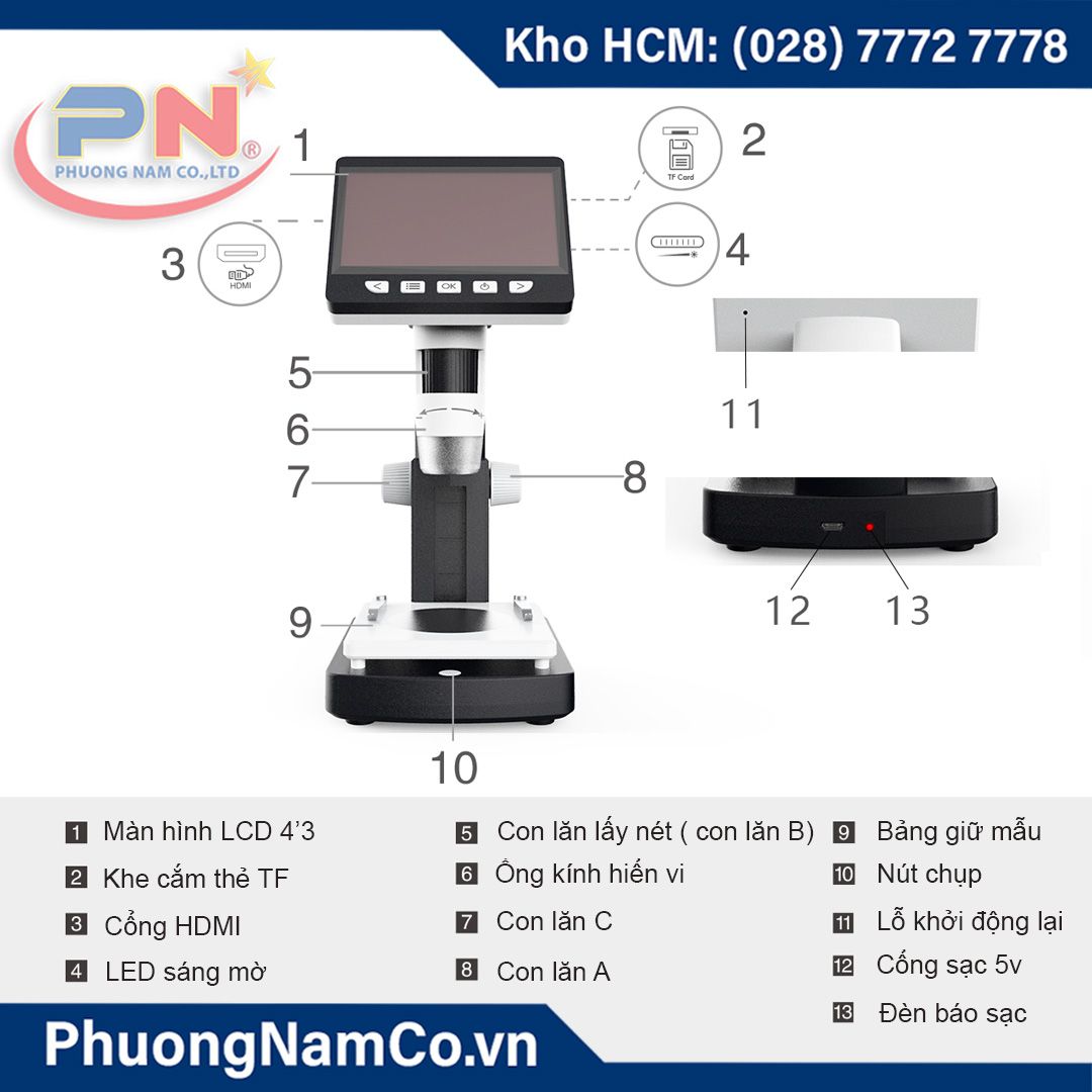 Multicam 306 4.3inch LCD Digital Microscope 1080P 1000X Magnification Camera Compatible with Android IOS Mac Window