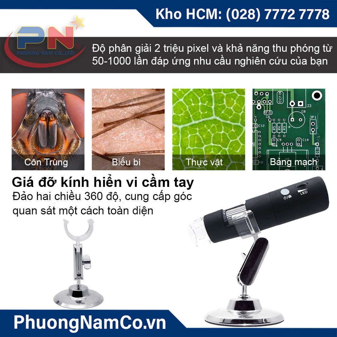 Kính Hiển Vi Điện Tử Wifi 1000x-8 LED-2MP Multicam 303