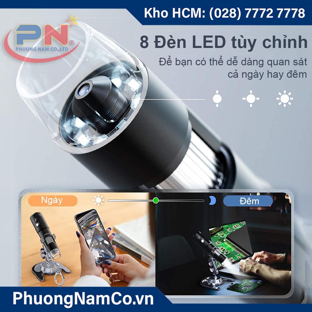 Kính Hiển Vi Điện Tử Wifi 1000x-8 LED-2MP Multicam 303