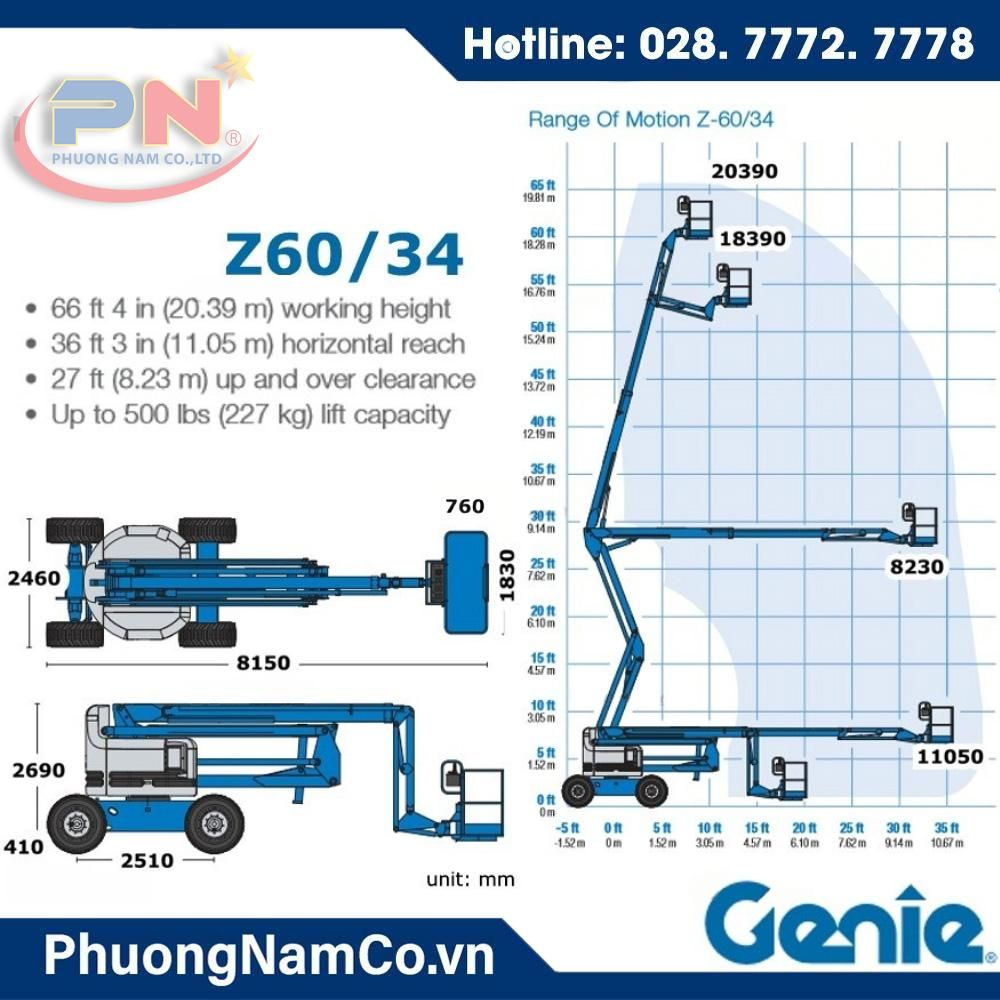 Cho Thuê Xe Nâng Người Z-Boom Genie Z 60/34 – 20m Làm Việc