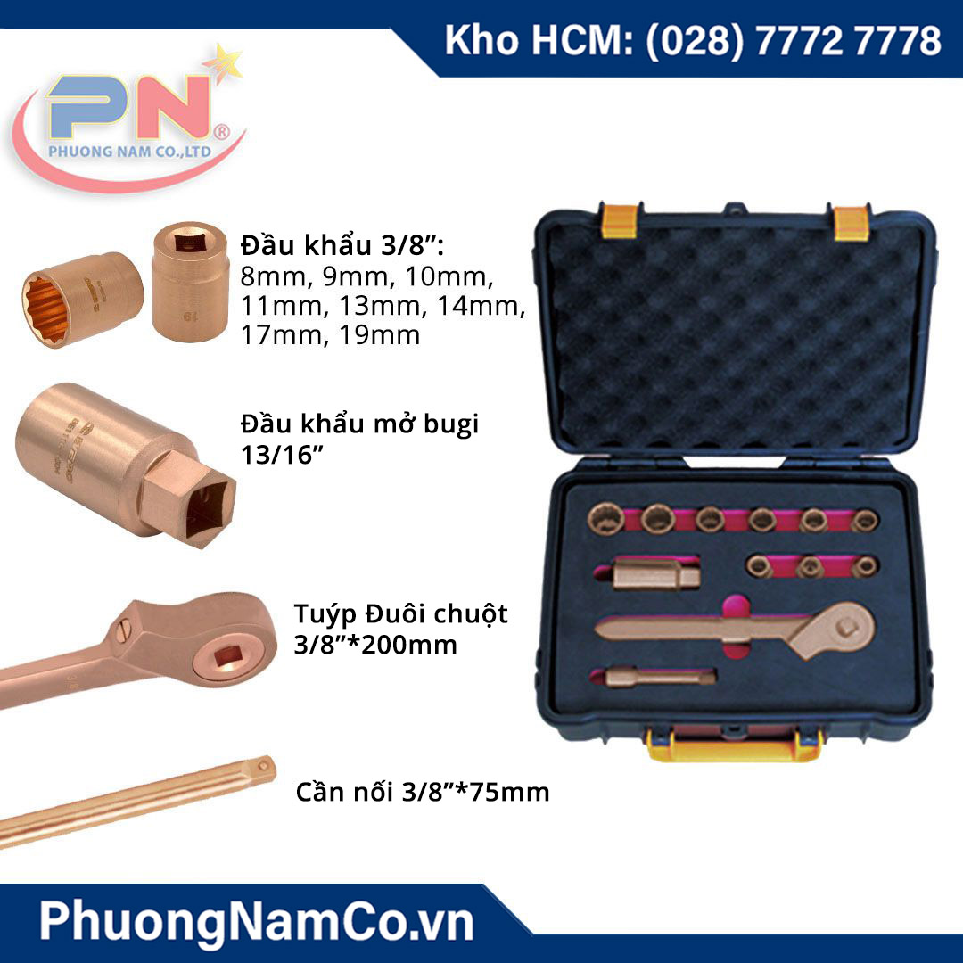 Bộ Đầu Khẩu Tuýp Chống Cháy Nổ 3/8'' - 13 món