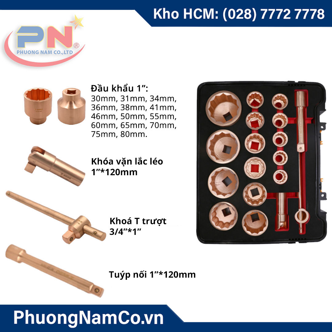 Bộ Đầu Khẩu Tuýp Chống Cháy Nổ 1'' - 18 món