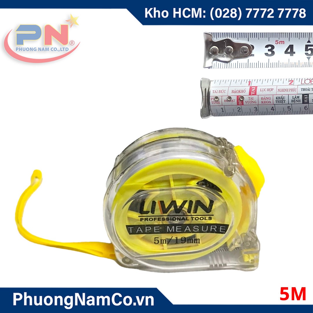 Thước Cuộn Thép 2 Mặt Nhựa Trong LIWIN 5m