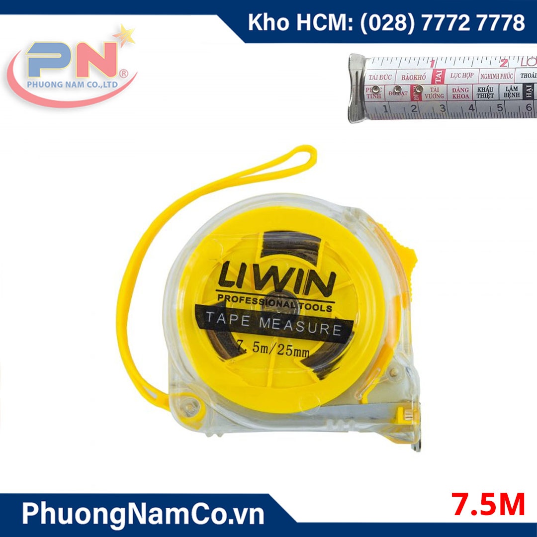 Thước Cuộn Thép 1 Mặt Nhựa Trong LIWIN 7.5M