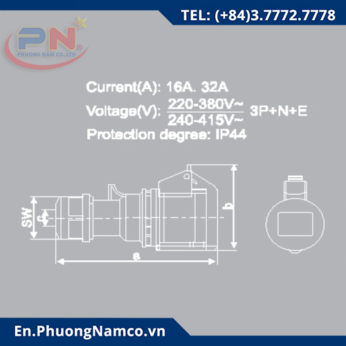 Phích cắm MPE 5P 32A 6H IP44