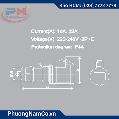 Ổ cắm công nghiệp MPE 16A/6h/3P-IP44