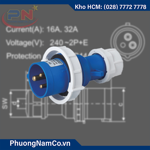 Phích cắm công nghiệp 16A/6h-3P-IP67