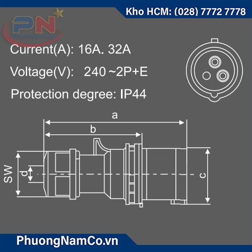 Phích cắm công nghiệp 16A/6h-3P-IP67