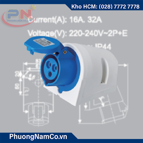 Ổ Cắm Công Nghiệp Bắt Tường 16A/6h-3P-IP44