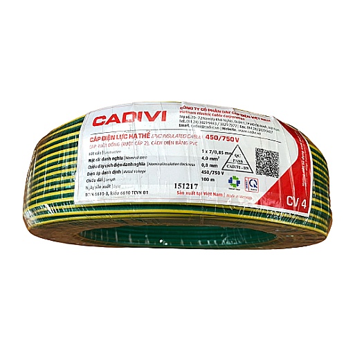 Dây Điện CADIVI Mềm CV-4,0(E) - 0.6/1kV Màu Vàng Xanh