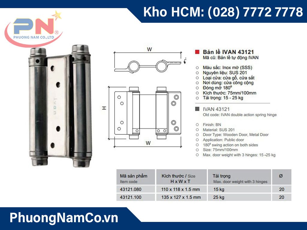 Bản lề cửa 2 chiều Inox Ivan chất lượng cao