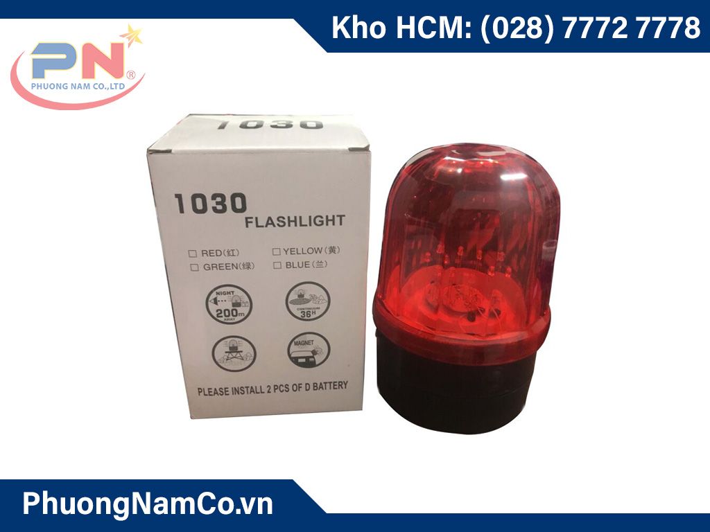 Đèn quay cảnh báo nam châm dùng pin 1030