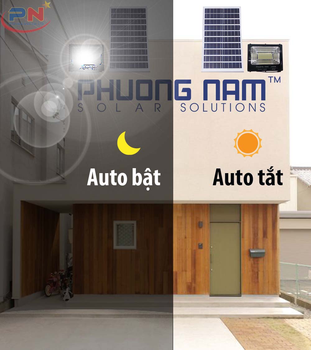 Đèn năng lượng mặt trời 300w cảm biến ánh sáng thông minh