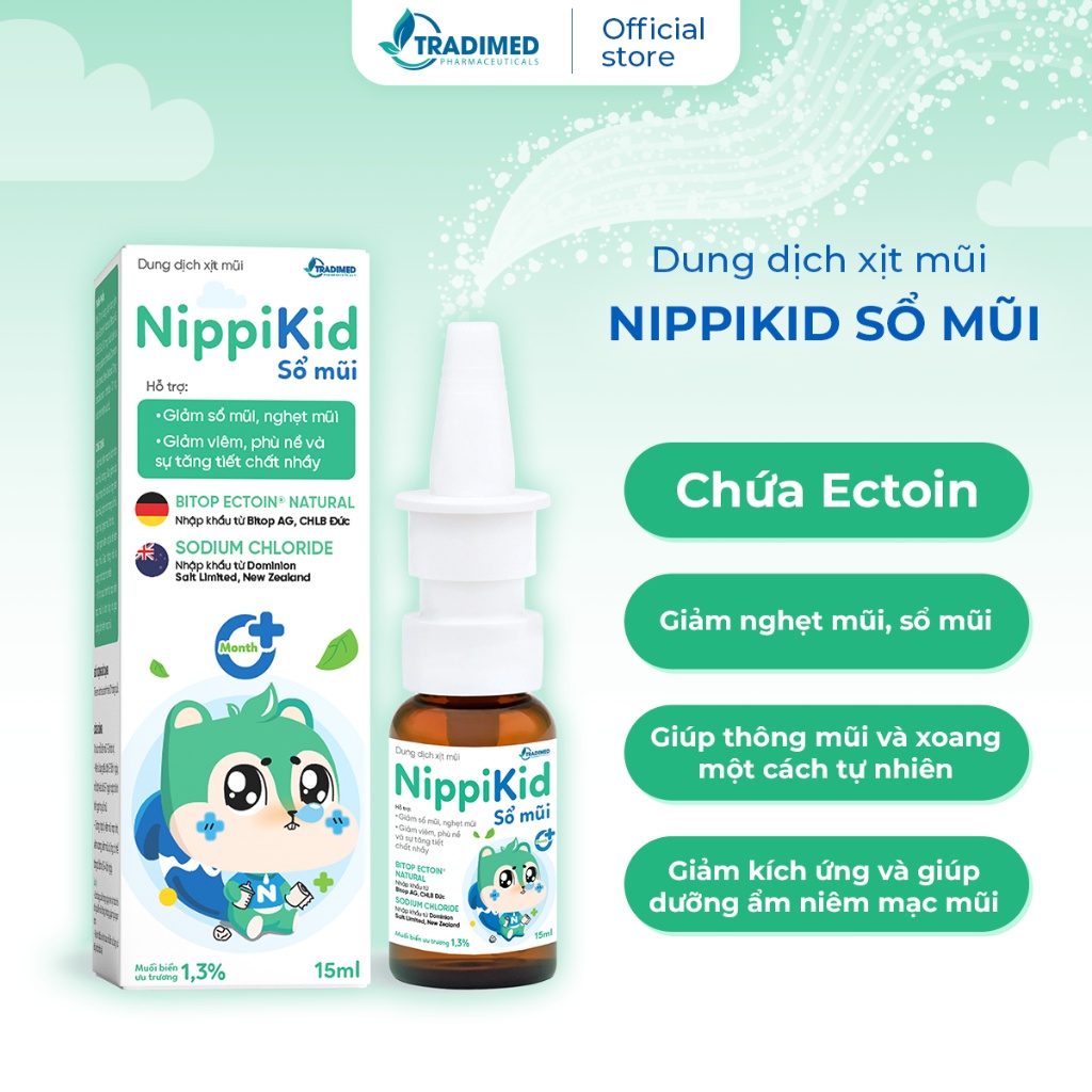 Combo 2 Xịt Mũi NippiKid Sổ Mũi 15ml Chứa Ectoin Hỗ Trợ Giảm Viêm Mũi, Sổ Mũi, Nghẹt Mũi