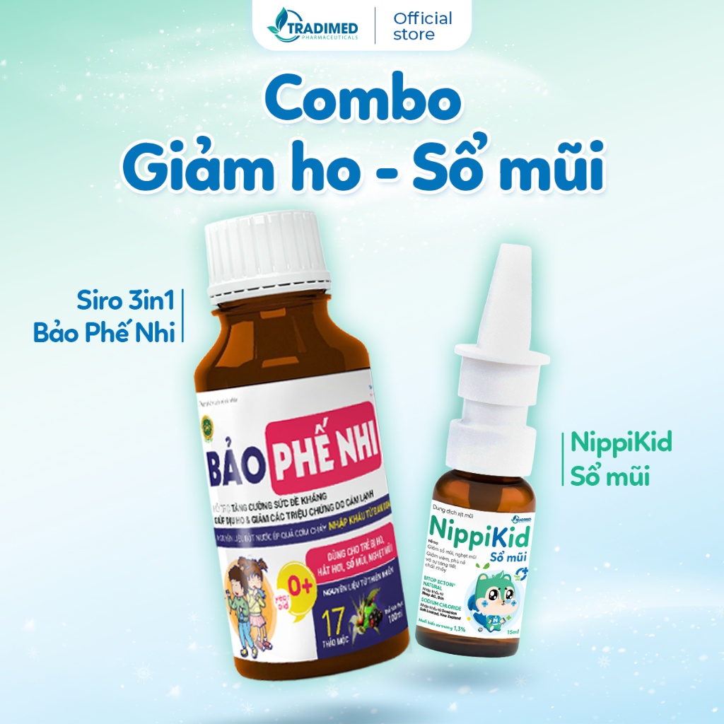 Combo Giảm Ho Sổ Mũi - Bảo Phế Nhi Và Xịt Mũi Nippikid Giúp Bé Giảm Ho, Sổ Mũi