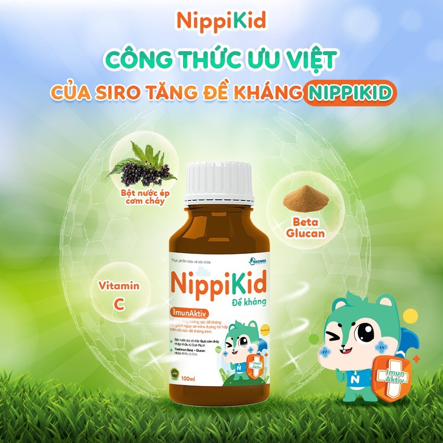 Siro Tăng Đề Kháng Cho Bé NippiKid - Tradimed Pharma 100ml, Hỗ trợ Tăng Cường Sức Đề Kháng, Bảo Vệ Đường Hô Hấp