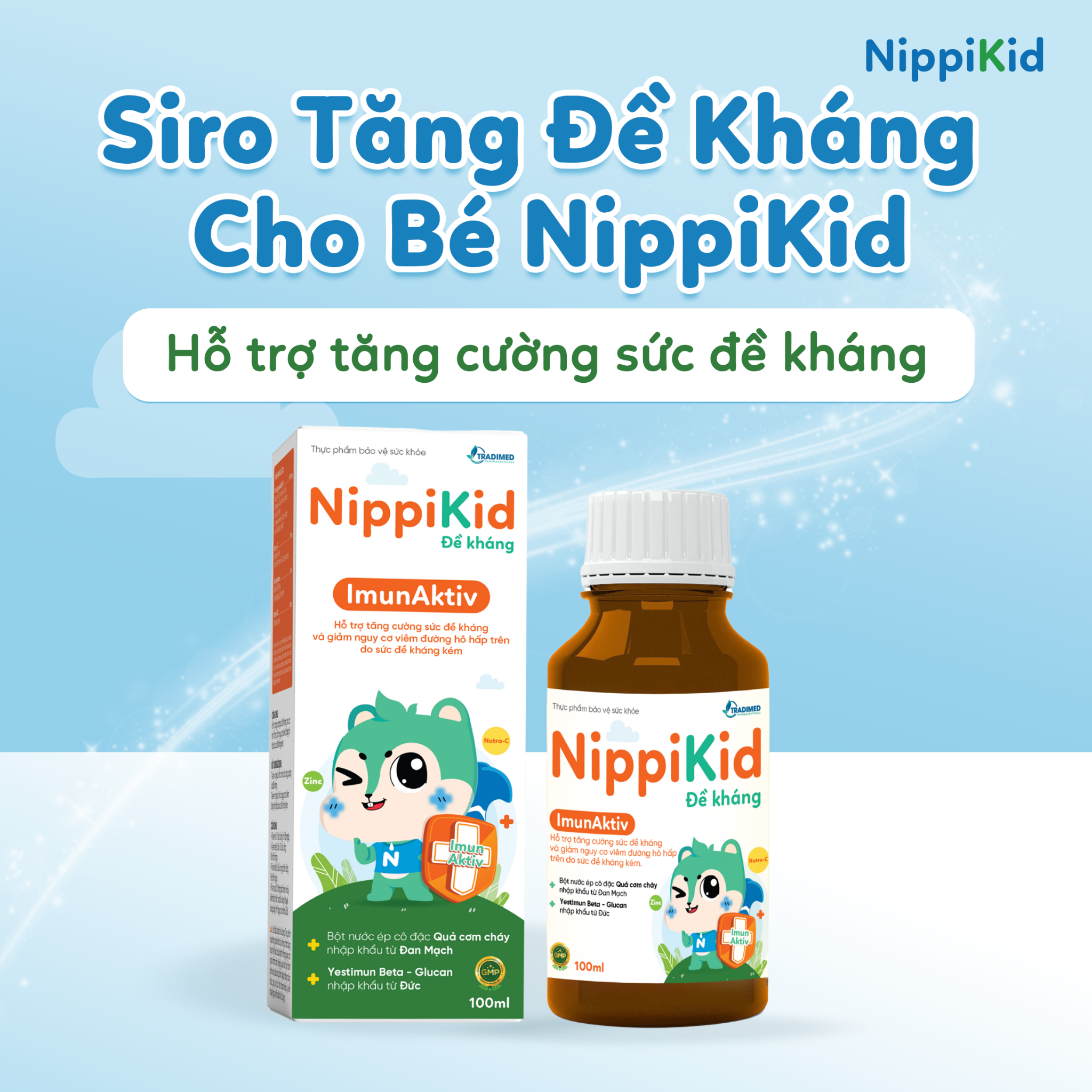 Siro Tăng Đề Kháng Cho Bé NippiKid - Tradimed Pharma 100ml, Hỗ trợ Tăng Cường Sức Đề Kháng, Bảo Vệ Đường Hô Hấp