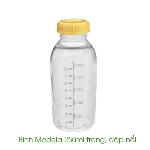 Bình Medela 250ml có nắp đậy, trong, dập nổi