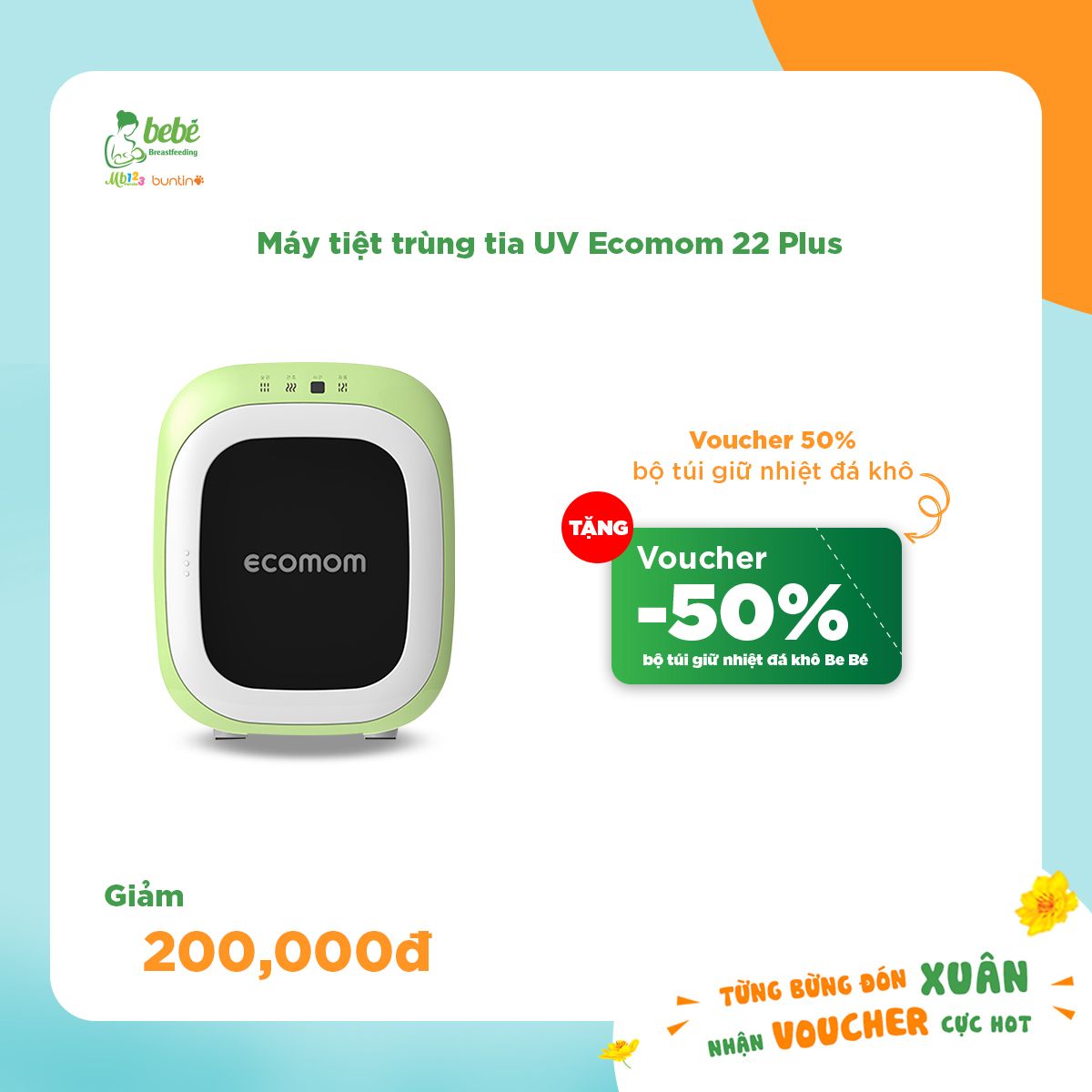 MÁY TIỆT TRÙNG SẤY KHÔ KHỬ MÙI BẰNG TIA UV ECOMOM ECO-22 PLUS (MÀU XANH LÁ)