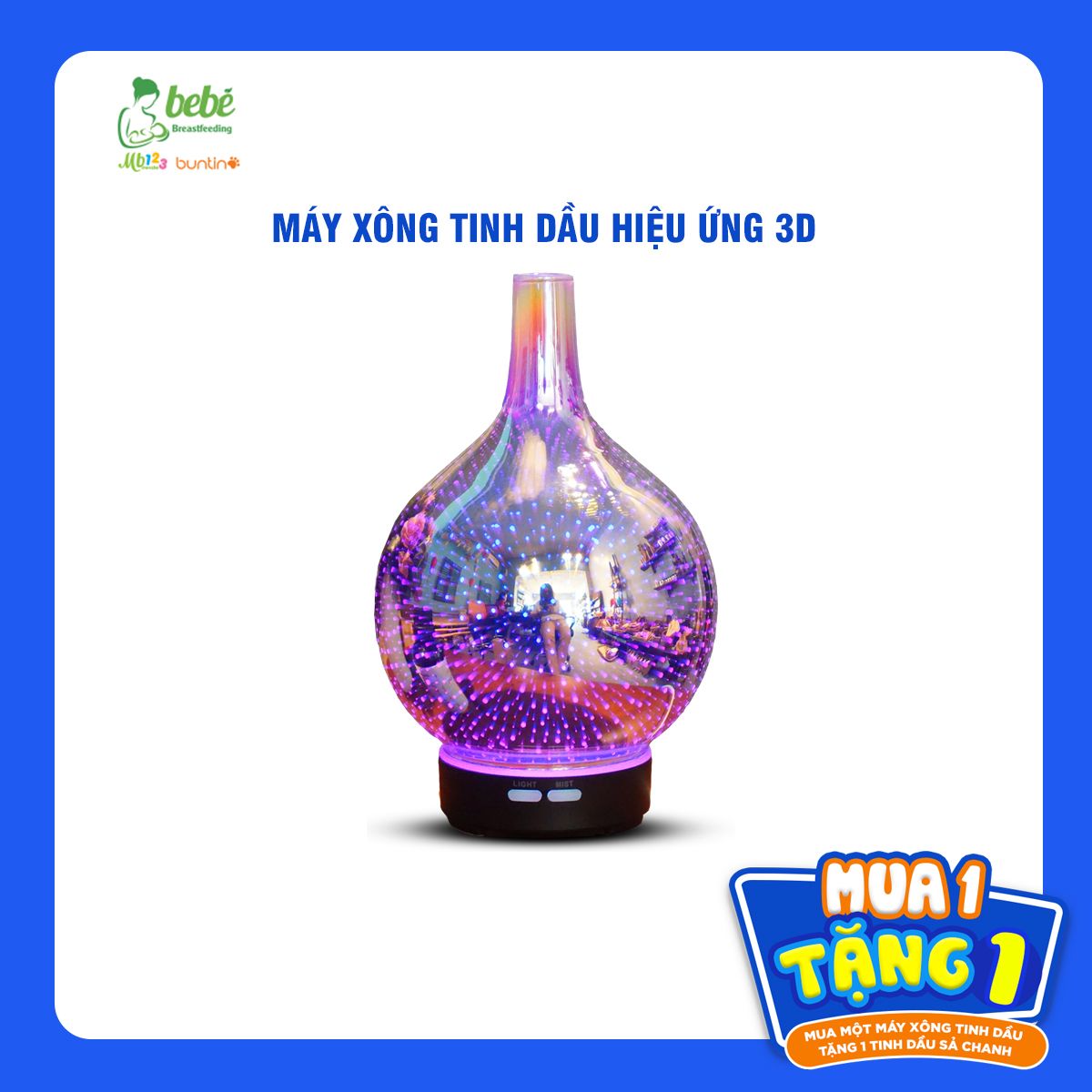 Máy xông tinh dầu Lọ Hoa thủy tinh 3D 100ml