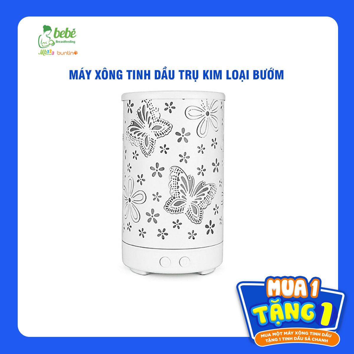 Máy xông tinh dầu trụ kim loại trắng hình bướm 200ml