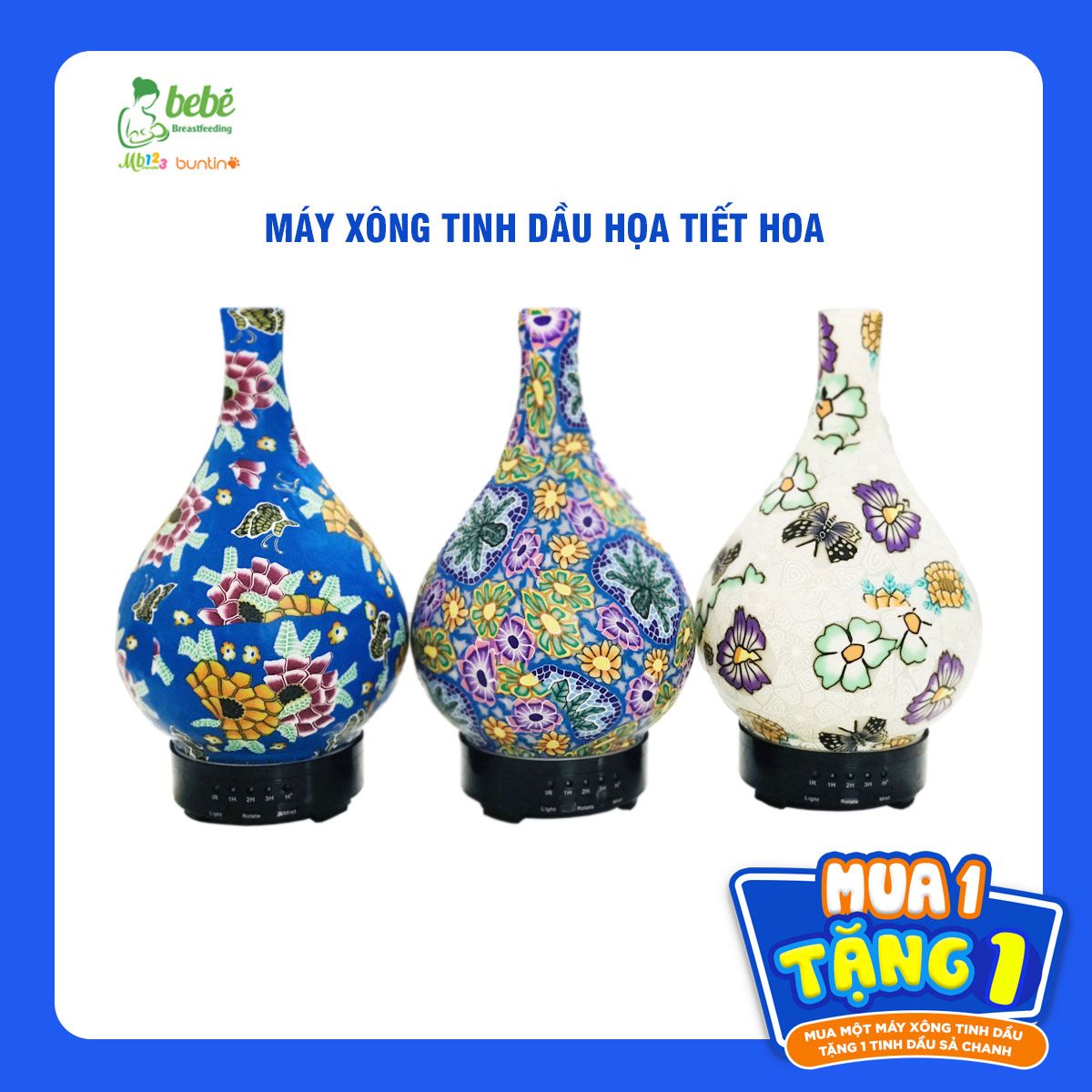 Máy xông tinh dầu Lọ Hoa 3D Hoa Bướm đế xoay 100ml