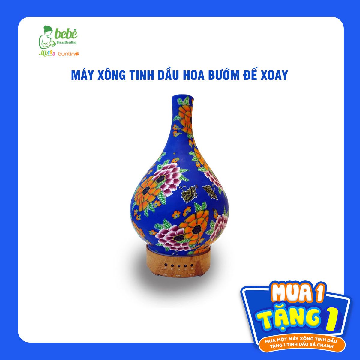 Máy xông tinh dầu Lọ Hoa 3D Hoa Bướm đế xoay 100ml