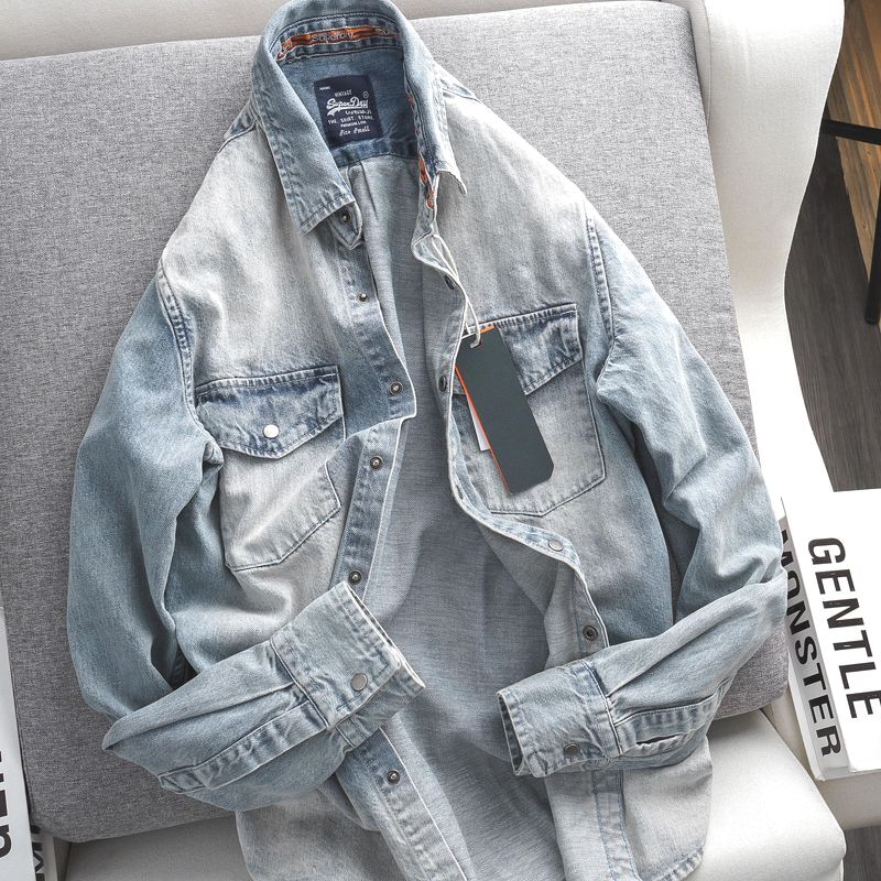 Mẫu áo sơ mi denim tay dài bụi bặm, cá tính