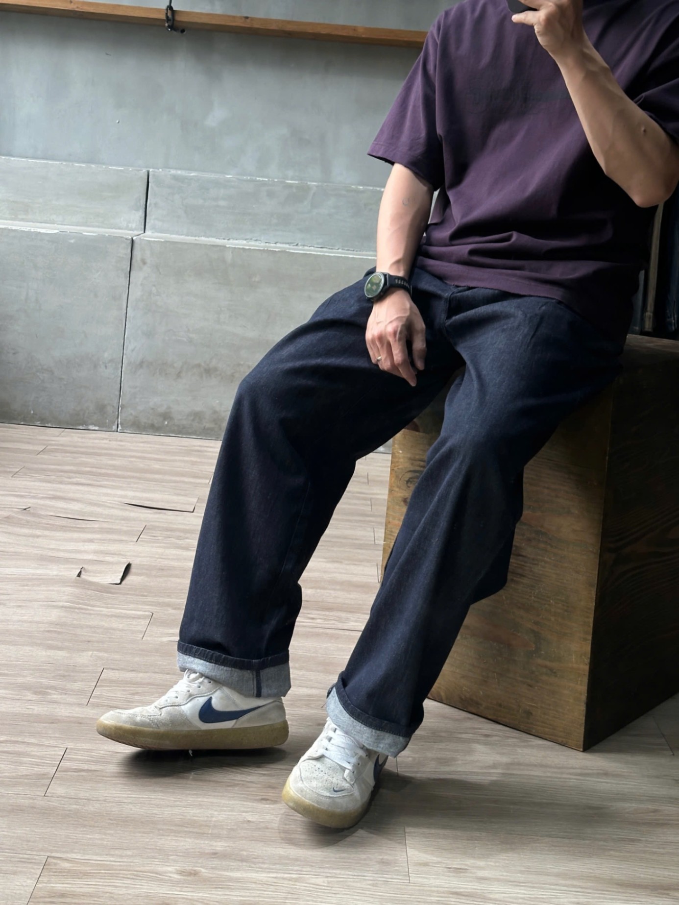 Quần jean suông xanh tiêu belt DNST 8960