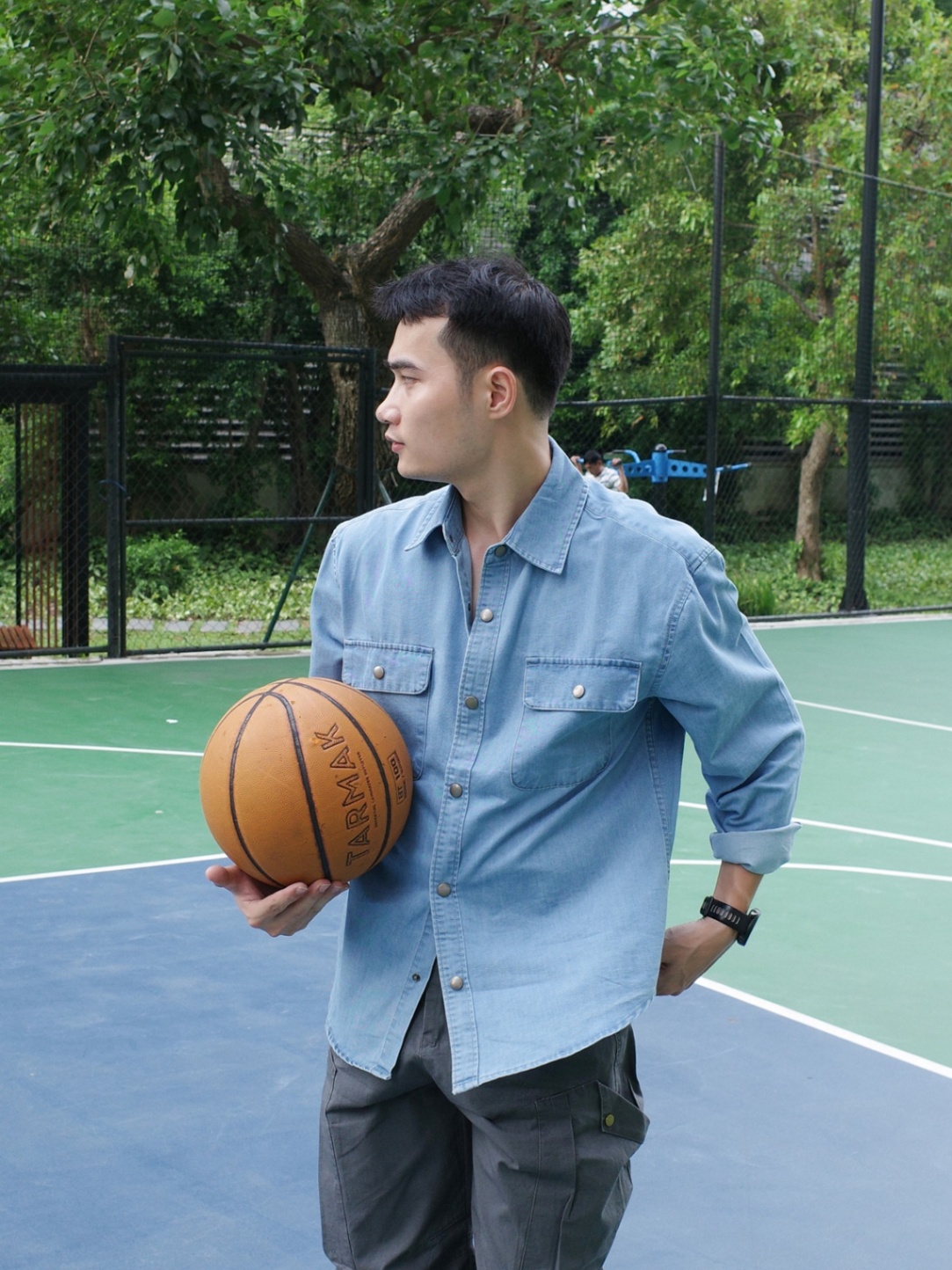 Áo sơ mi denim cúc bấm DNST S003