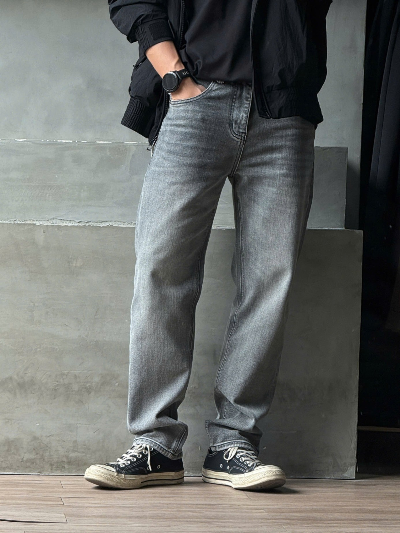 Quần jean straight xám khói trơn DNST 5858