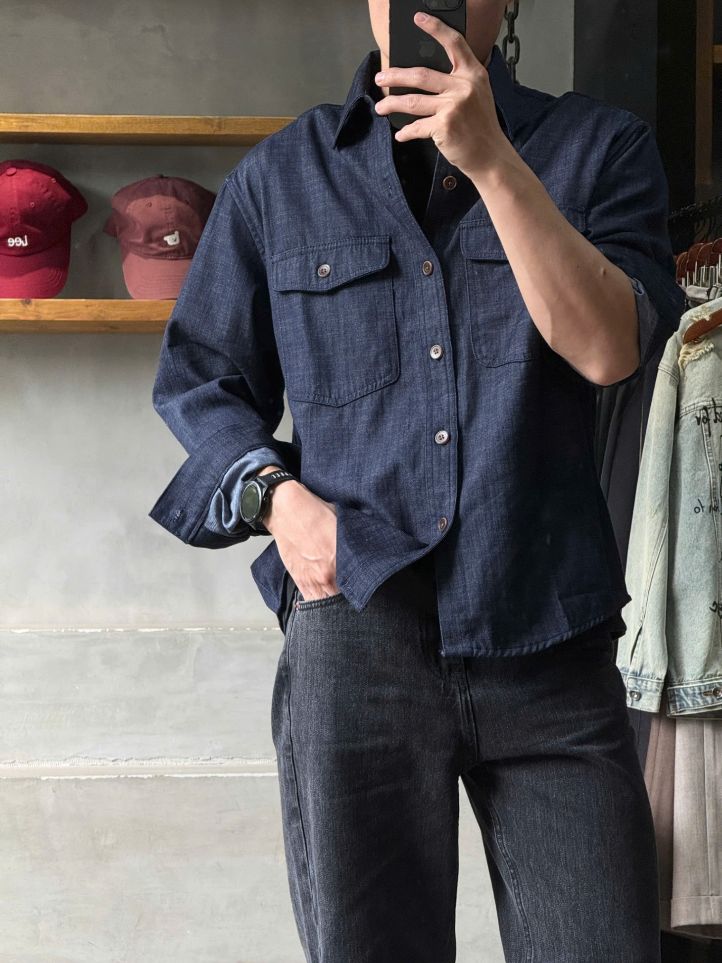 Áo sơ mi kaki denim 2 túi DNST 26008