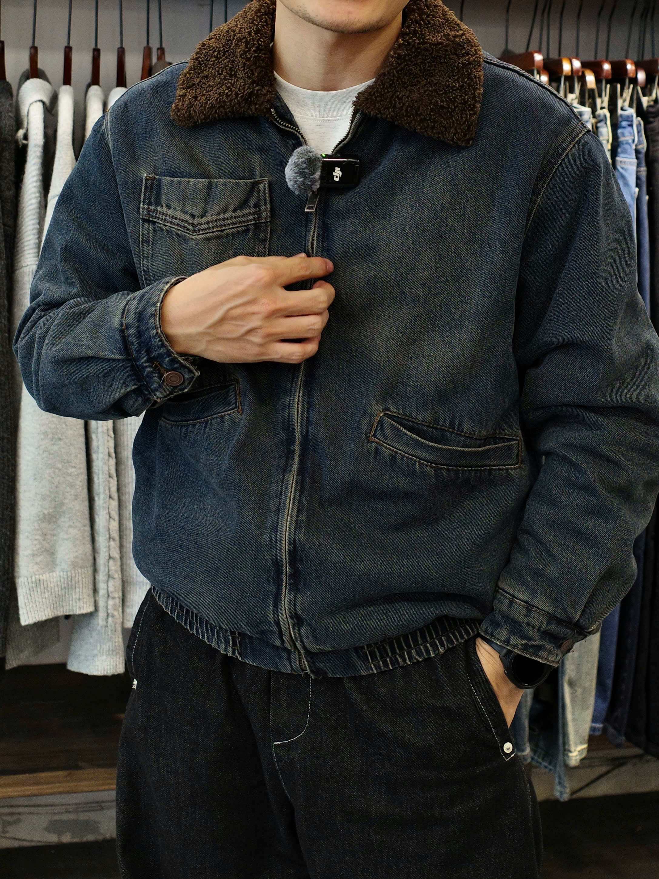 Áo khoác bò xanh đậm lót lông DNST 3193