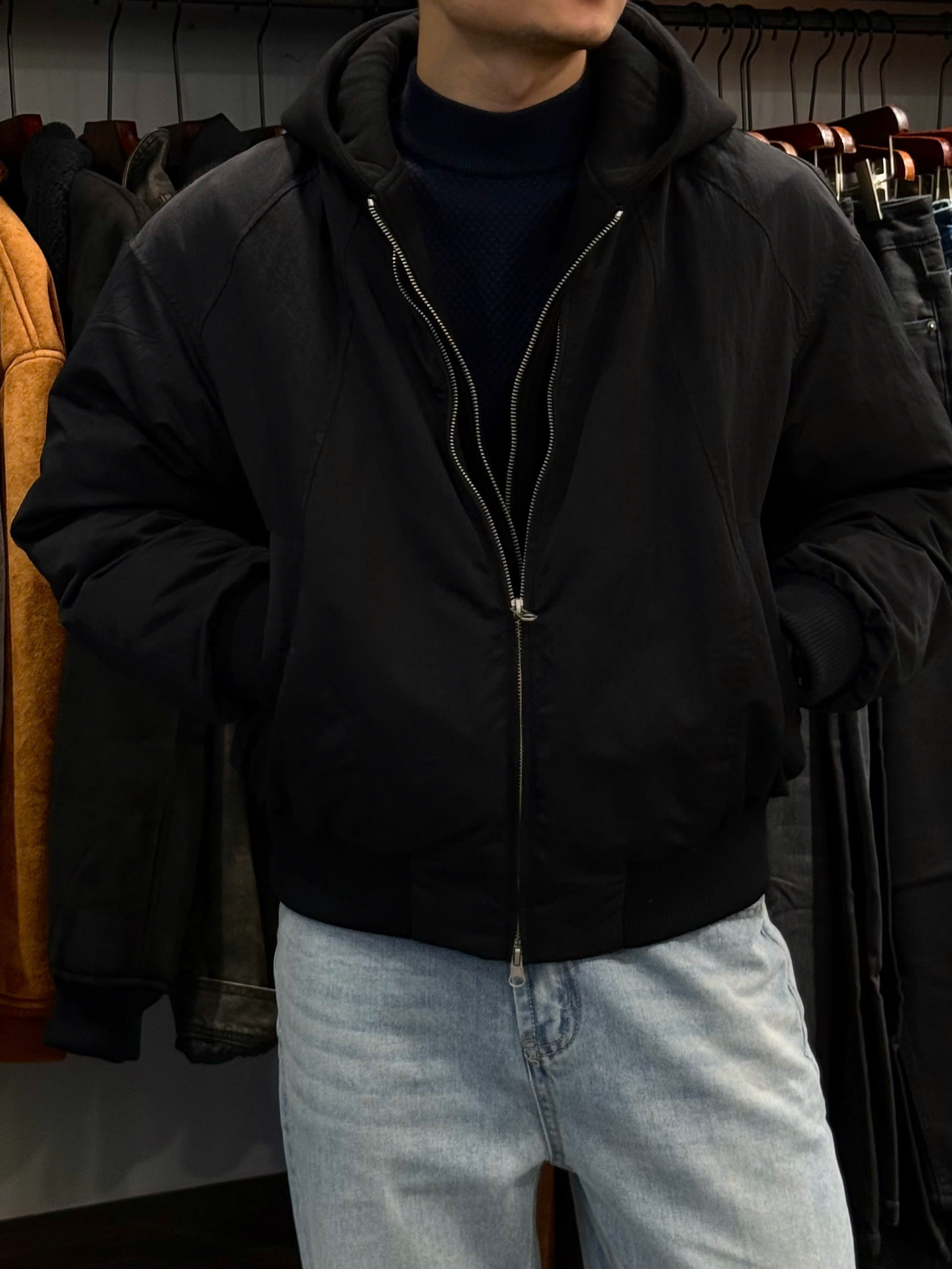 Áo khoác phao lông vũ mix hoodie DNST8058
