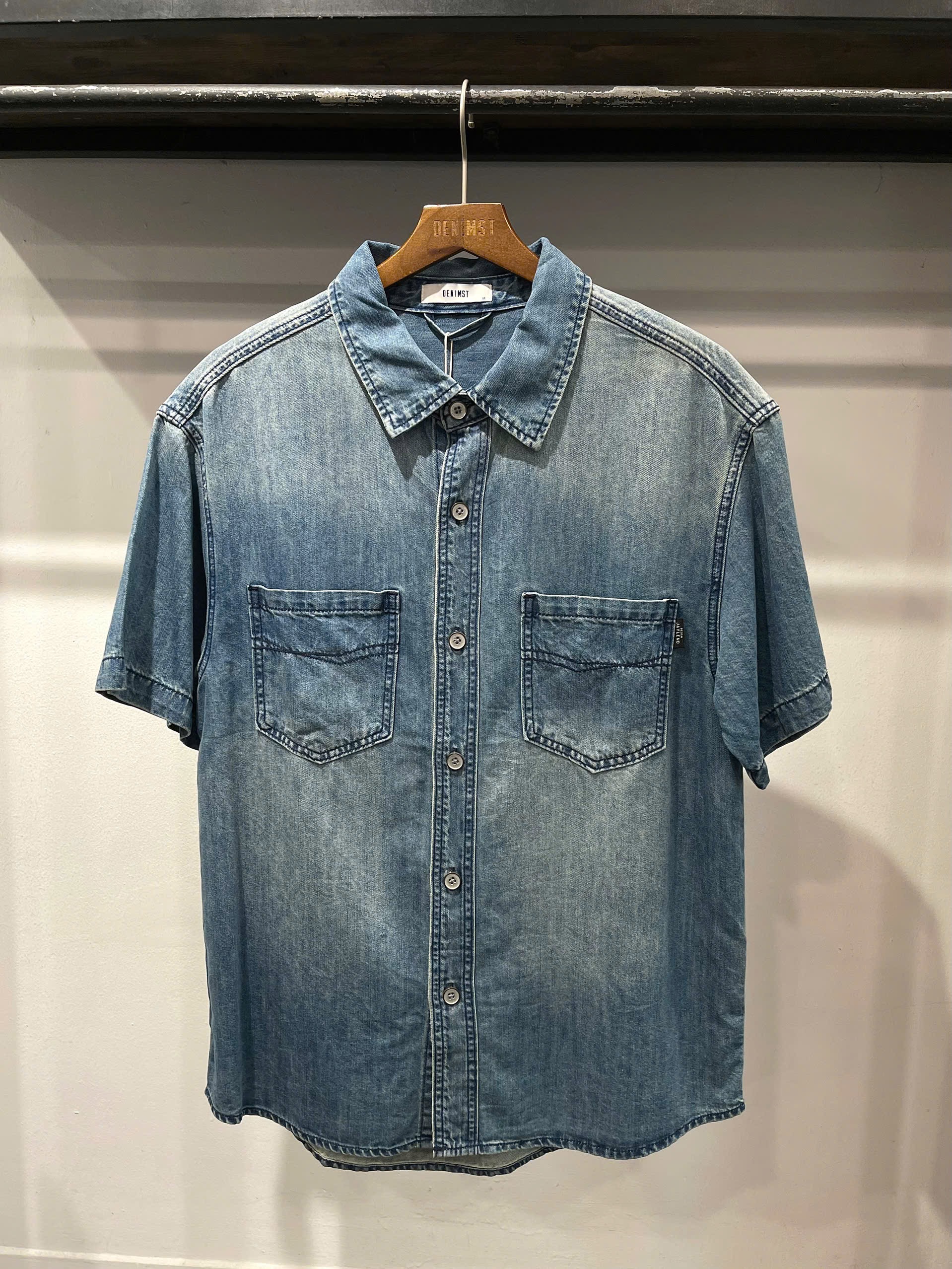 Áo sơ mi cộc denim xanh đậm DNST 675