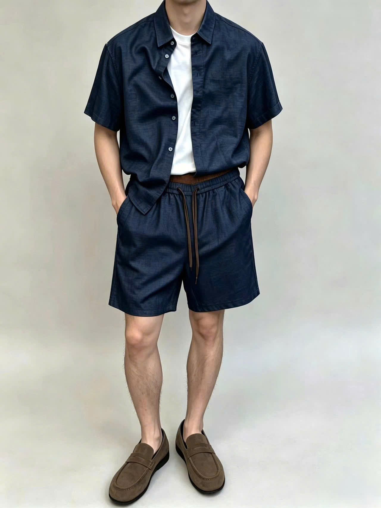 Áo sơ mi cộc linen trơn DNST 618