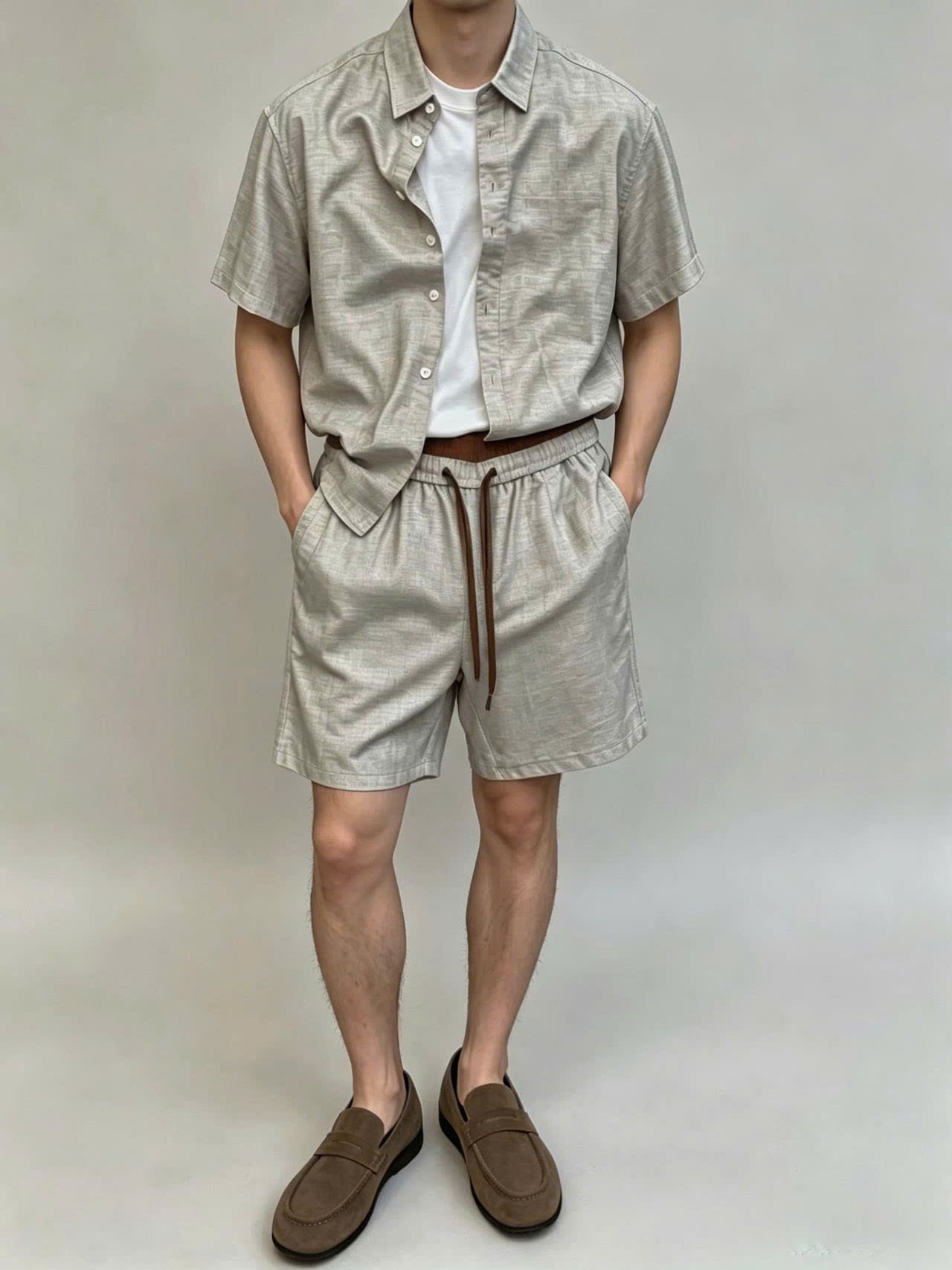Áo sơ mi cộc linen trơn DNST 618