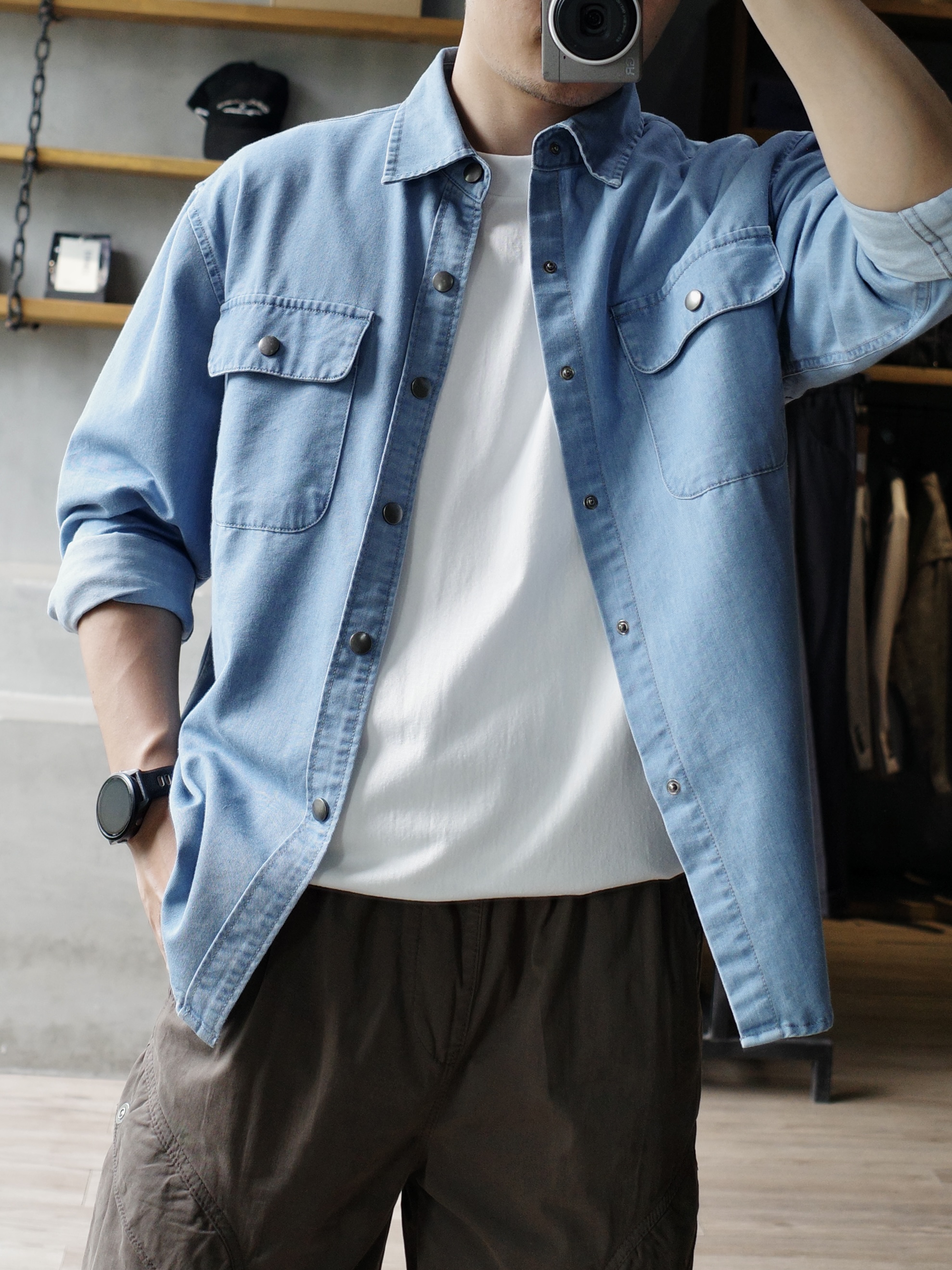 Áo sơ mi denim cúc bấm DNST S003