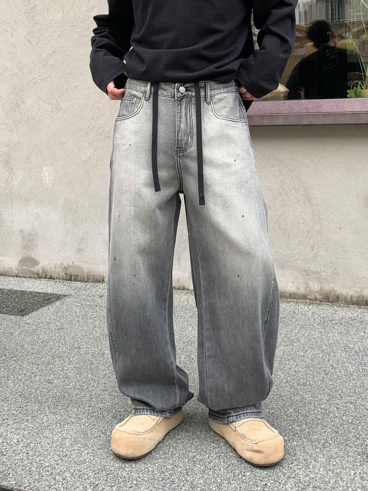 Quần jean cong rộng xám khói DNST 6010