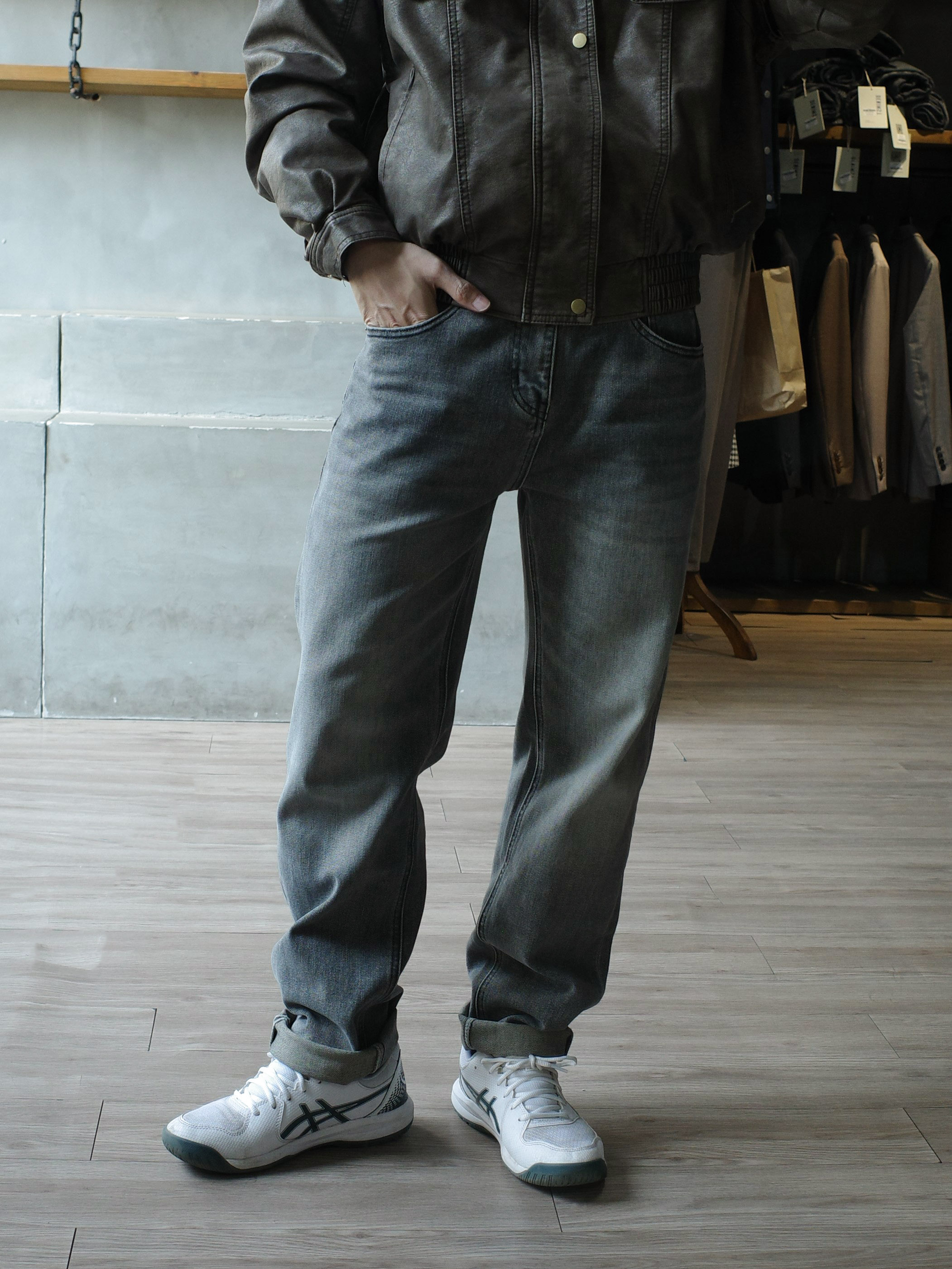 Quần jean straight xám khói trơn DNST 5858