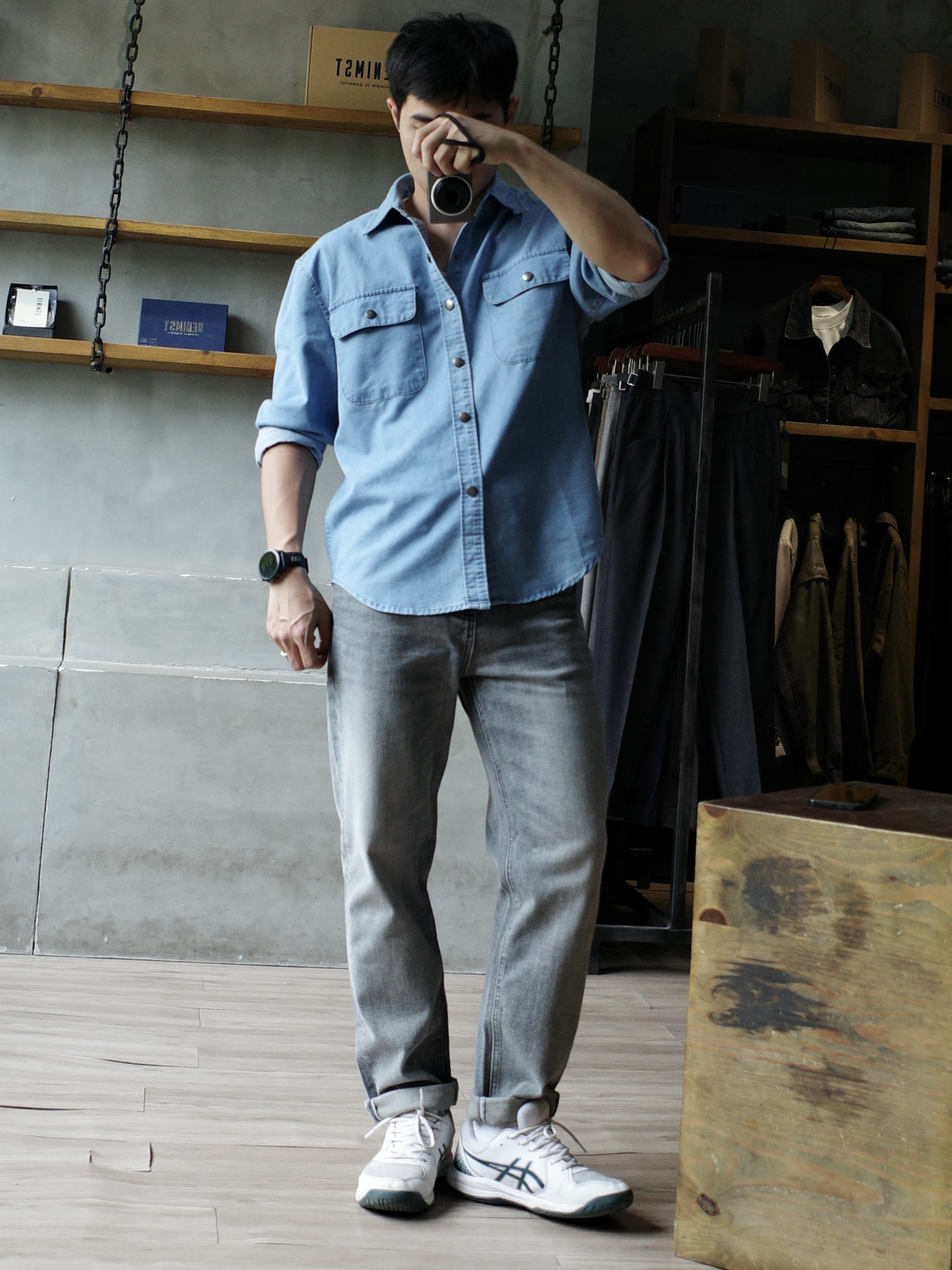 Quần jean straight xám khói trơn DNST 5858