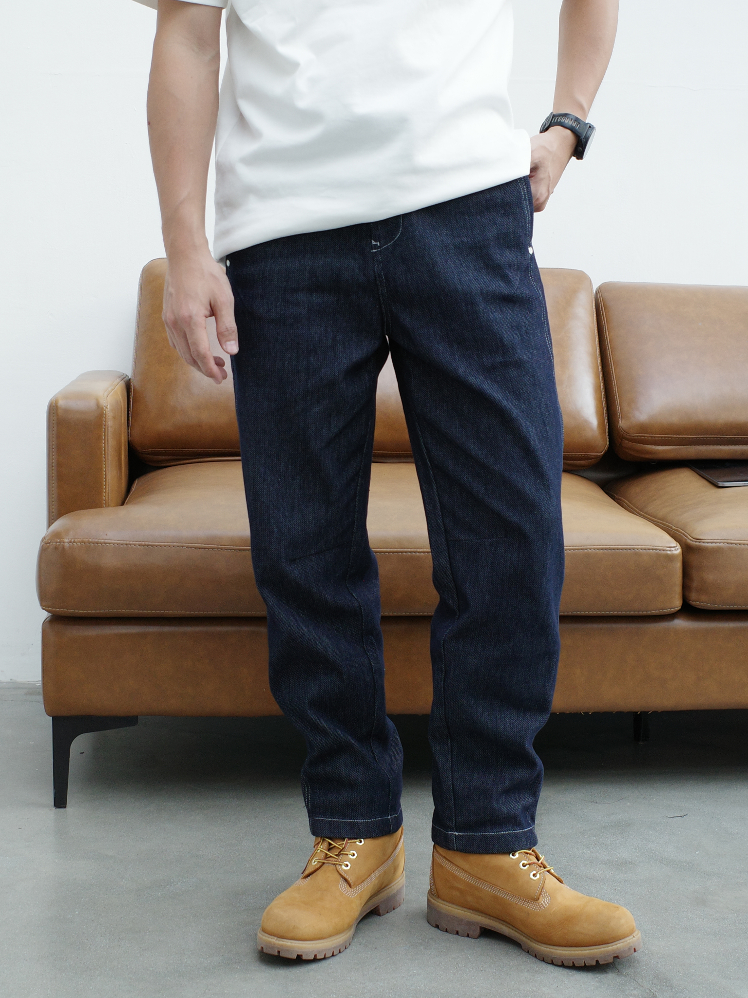 Quần jeans baggy xanh đậm may sườn DNST 6928