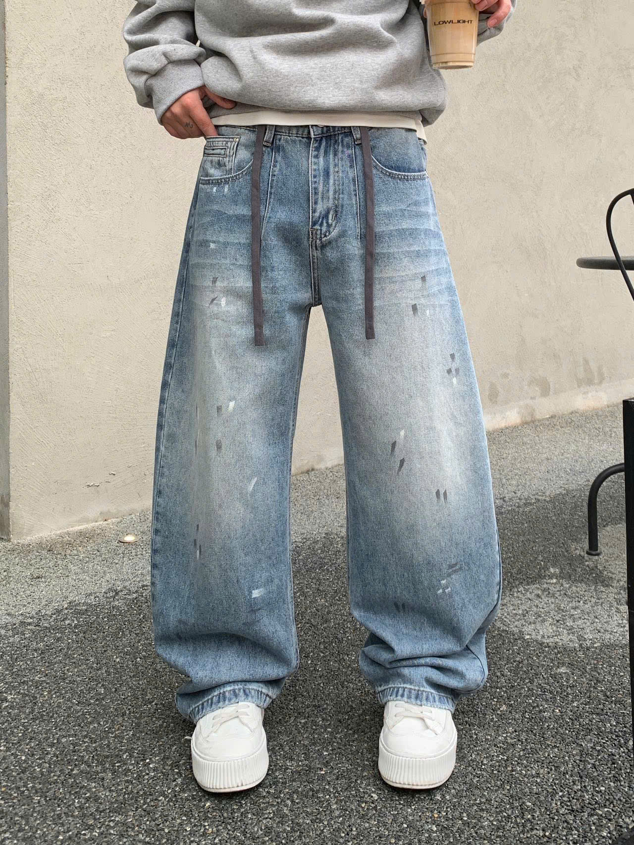 Quần jeans rộng xanh vẩy sơn DNST 2122