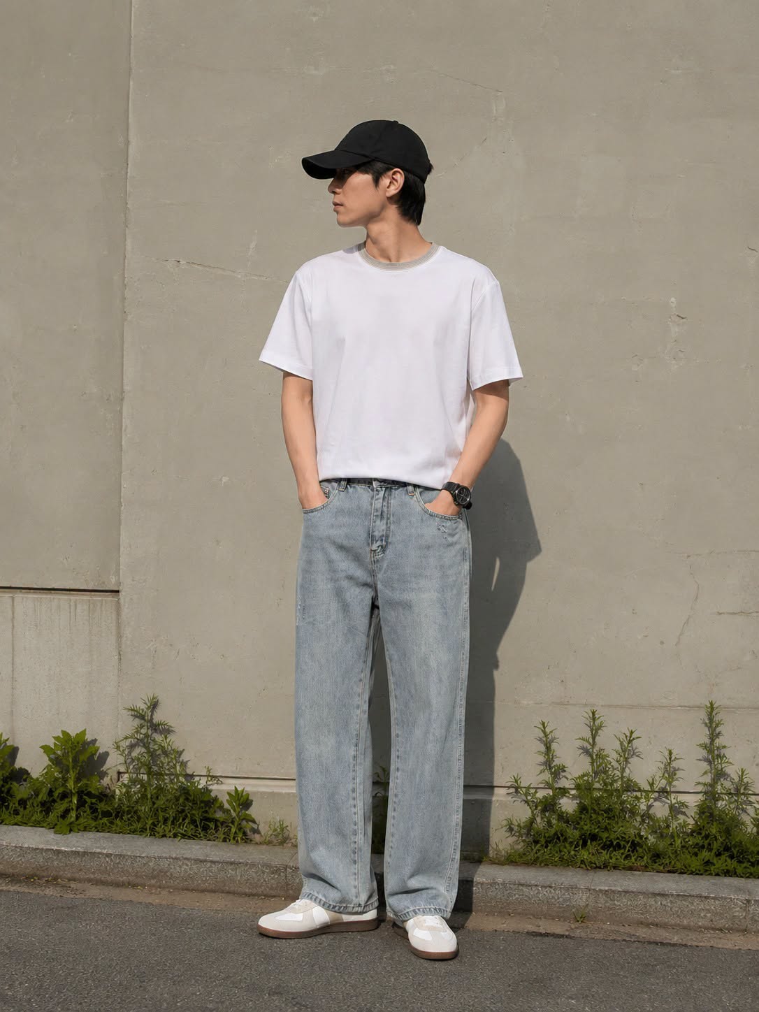 Quần jeans suông xanh bạc rách nhỏ DNST 9973