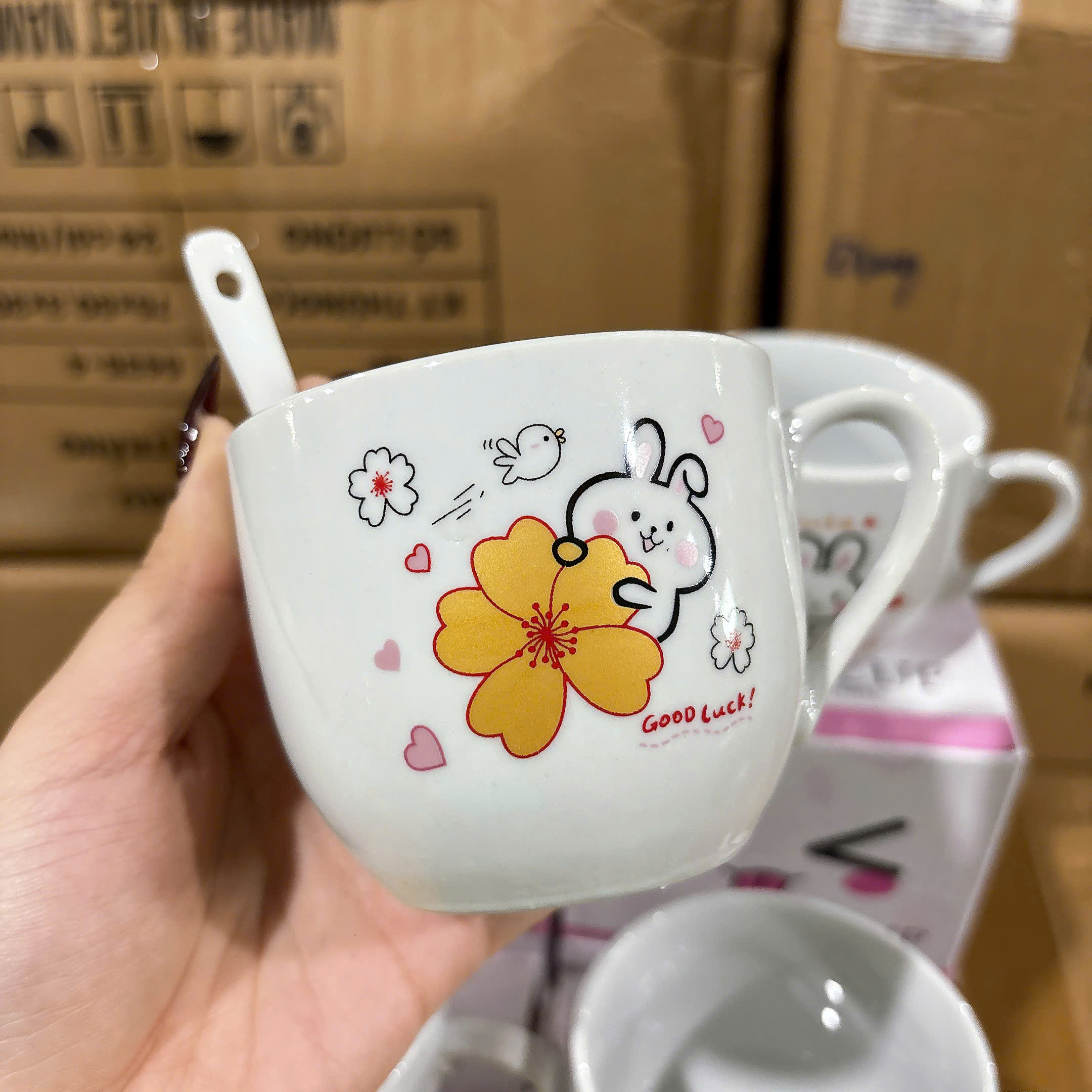 [100] Set Cốc Sứ Kèm Thìa - Hoạt Hình 150ml*